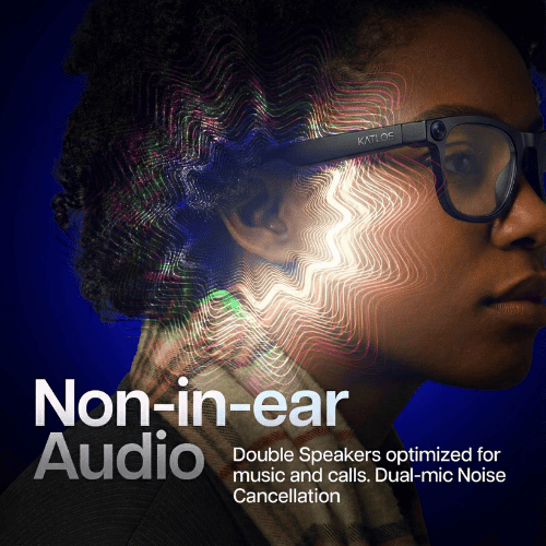 KATLOS AI smart glasses with non-in-ear open-ear audio and dual-mic noise cancellation